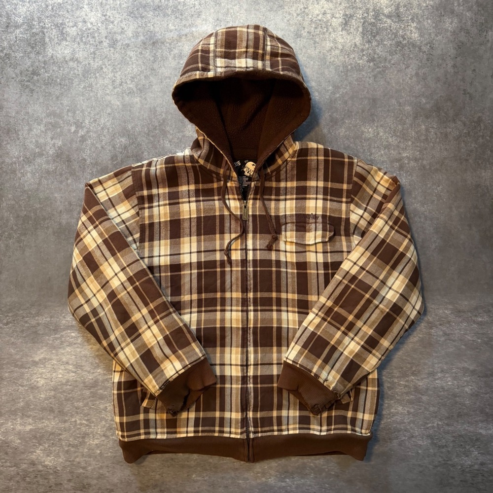 Vintage Y2K Surplus Surf Skater Plaid Sherpa Lined Full Zip Hoodie Jacket Mens L